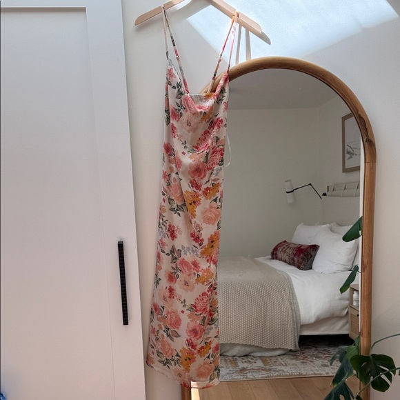 Lulus Sweet Invitation Beige Floral Print Cowl Neck Midi Dress - Picture 2 of 8